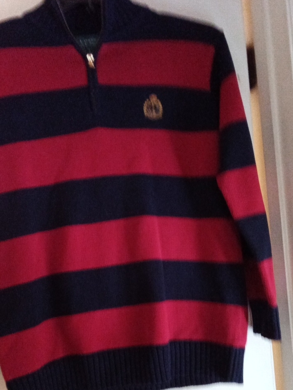 Ralph Lauren Men's Striped Half-Zip Sweater - Red & Navy